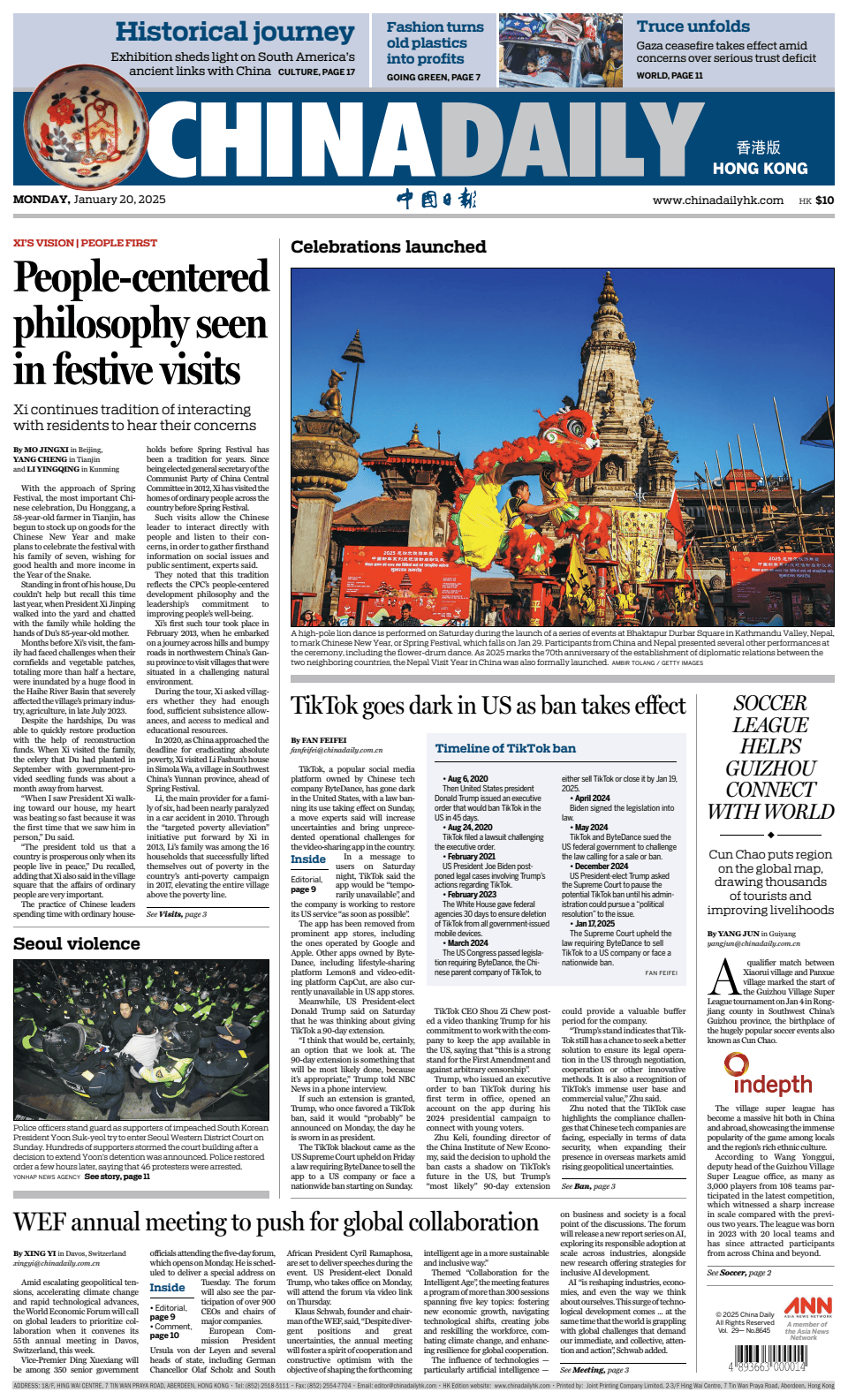 Prima-pagina-China Daily-oggi-edizione-di-oggi-20250120